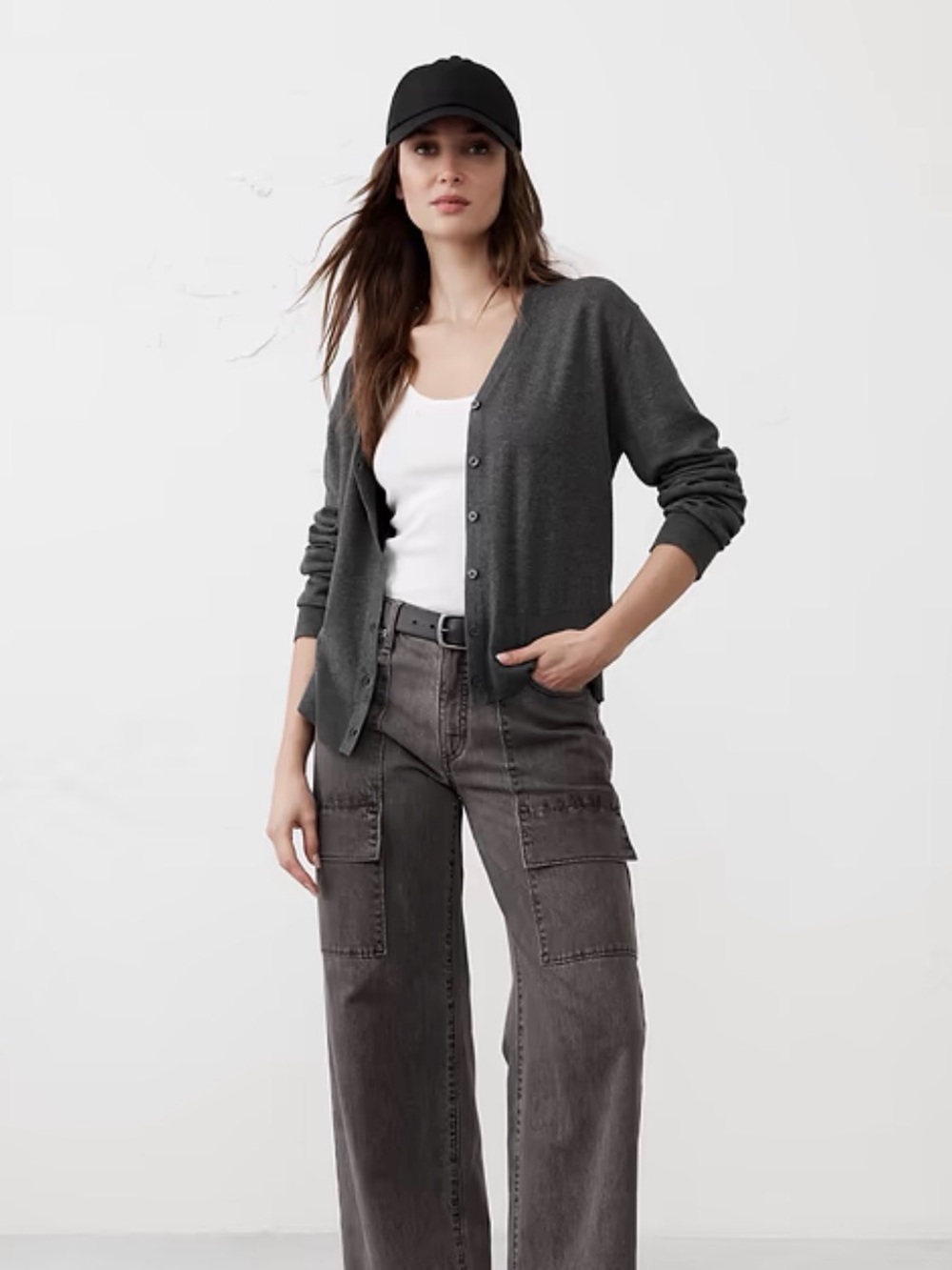 Banana Republic Factory Charcoal Gray V-Neck 100% Cotton Forever Cardigan